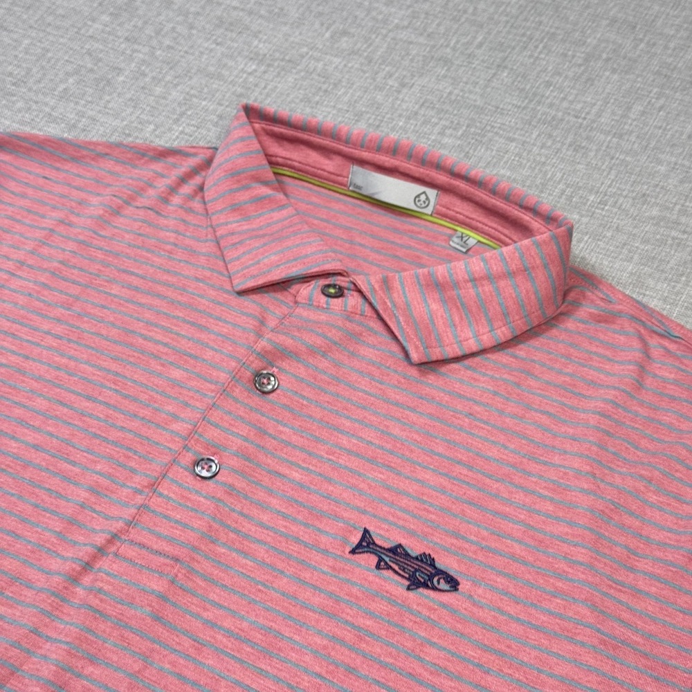 Tasc Performance Golf Polo Shirt Mens XL Pink Striped Golf Moisture Wicking